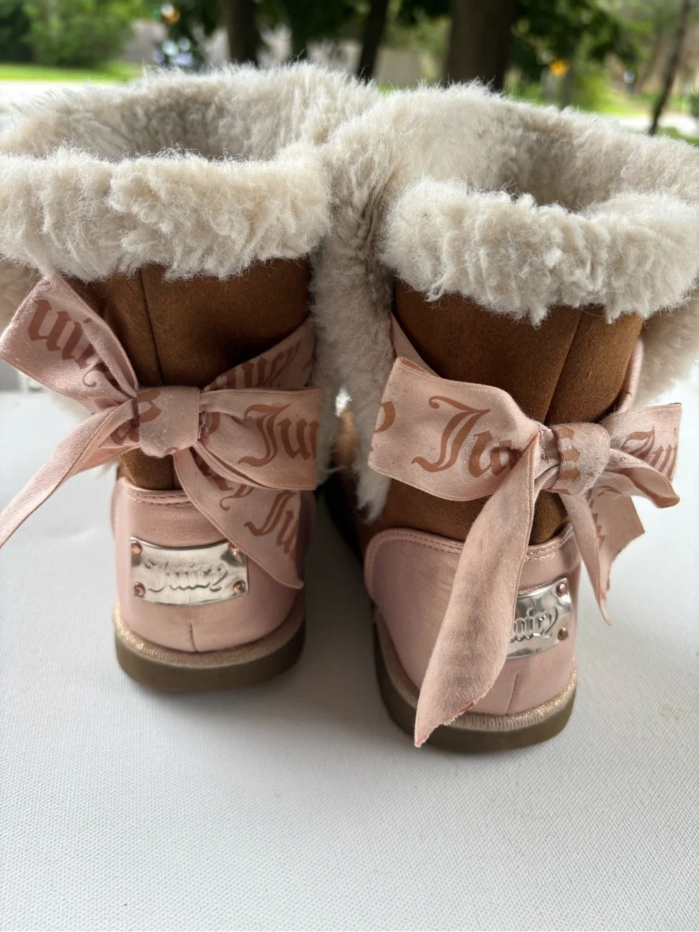 Juicy Couture Chestnut Brown Faux-Shearling Embellished Kids Boots